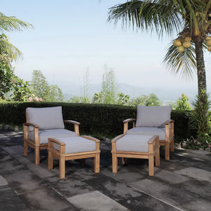 Modway Furniture Marina 4-Piece Teak Outdoor Patio Set with Weather-Resistant Cushions for Stylish Comfort Natural Gray EEI-1537-NAT-GRY-SET
