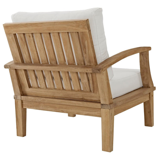 Modway Furniture Marina 4-Piece Teak Outdoor Patio Set with Weather-Resistant Cushions for Stylish Comfort Natural White EEI-1537-NAT-WHI-SET