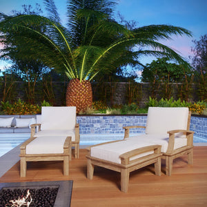 Modway Furniture Marina 4-Piece Teak Outdoor Patio Set with Weather-Resistant Cushions for Stylish Comfort Natural White EEI-1537-NAT-WHI-SET