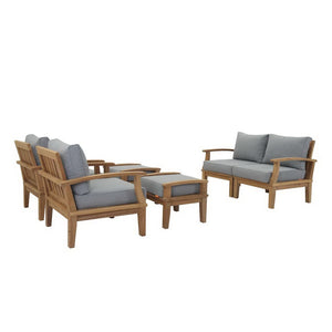 Modway Furniture Marina 6 Piece Outdoor Patio Teak Set by Modway - Stylish Comfort and Durable Craftsmanship for All Seasons Natural Gray EEI-1597-NAT-GRY-SET