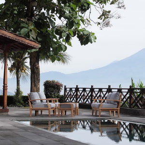 Modway Furniture Marina 6 Piece Outdoor Patio Teak Set by Modway - Stylish Comfort and Durable Craftsmanship for All Seasons Natural Gray EEI-1597-NAT-GRY-SET