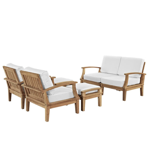 Modway Furniture Marina 6 Piece Outdoor Patio Teak Set by Modway - Stylish Comfort and Durable Craftsmanship for All Seasons Natural White EEI-1597-NAT-WHI-SET