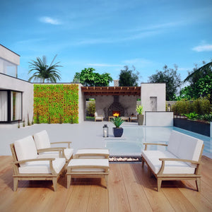 Modway Furniture Marina 6 Piece Outdoor Patio Teak Set by Modway - Stylish Comfort and Durable Craftsmanship for All Seasons Natural White EEI-1597-NAT-WHI-SET