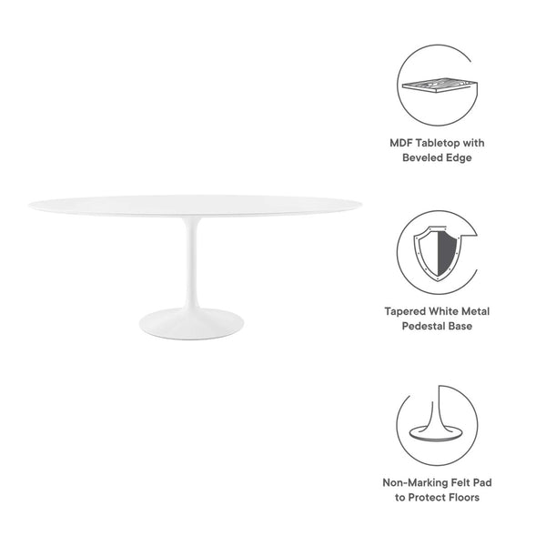 Modway Furniture Lippa 78" Oval Wood Dining Table - Modern Mid-Century Design, Seats 8, High-Gloss Finish & Metal Base EEI-1657-WHI
