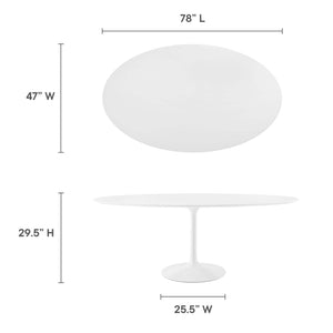 Modway Furniture Lippa 78" Oval Wood Dining Table - Modern Mid-Century Design, Seats 8, High-Gloss Finish & Metal Base EEI-1657-WHI