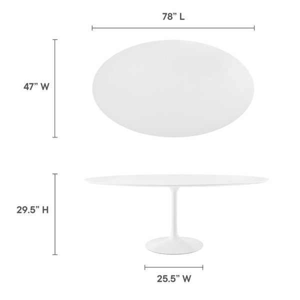 Modway Furniture Lippa 78" Oval Wood Dining Table - Modern Mid-Century Design, Seats 8, High-Gloss Finish & Metal Base EEI-1657-WHI