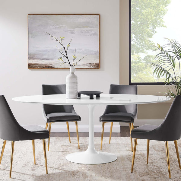Modway Furniture Lippa 78" Oval Wood Dining Table - Modern Mid-Century Design, Seats 8, High-Gloss Finish & Metal Base EEI-1657-WHI