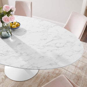 Modway Furniture Lippa 78" Oval Faux Marble Dining Table - Modern Mid-Century Design for Eight, Stylish & Durable EEI-1659-WHI
