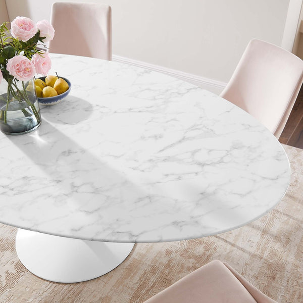 Modway Furniture Lippa 78" Oval Faux Marble Dining Table - Modern Mid-Century Design for Eight, Stylish & Durable EEI-1659-WHI