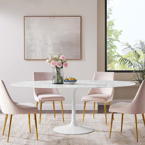 Modway Furniture Lippa 78" Oval Faux Marble Dining Table - Modern Mid-Century Design for Eight, Stylish & Durable EEI-1659-WHI