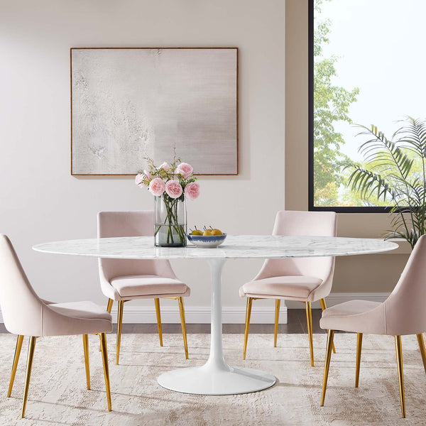 Modway Furniture Lippa 78" Oval Faux Marble Dining Table - Modern Mid-Century Design for Eight, Stylish & Durable EEI-1659-WHI