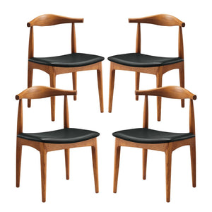 Modway Furniture Tracy Wood Dining Chairs Set of 4 - Mid-Century Modern Comfort with Black Leatherette Upholstery EEI-1682-BLK