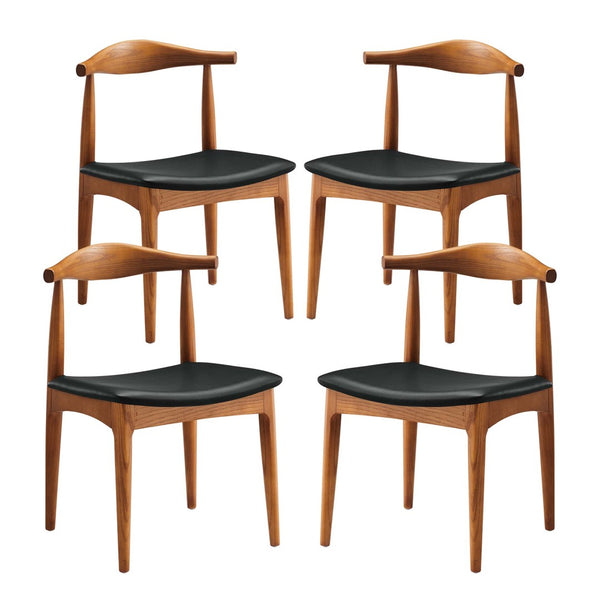 Modway Furniture Tracy Wood Dining Chairs Set of 4 - Mid-Century Modern Comfort with Black Leatherette Upholstery EEI-1682-BLK