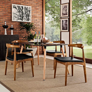 Modway Furniture Tracy Wood Dining Chairs Set of 4 - Mid-Century Modern Comfort with Black Leatherette Upholstery EEI-1682-BLK