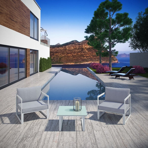 Modway Furniture Fortuna 9-Piece Outdoor Patio Sectional Sofa Set by Modway - Modern All-Weather Comfort & Style EEI-1722-WHI-GRY-SET