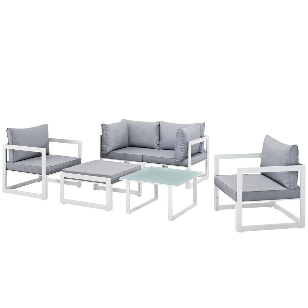 Modway Furniture Fortuna 6-Piece Modular Outdoor Sectional Sofa Set - Modern Aluminum Frame & All-Weather Cushions EEI-1723-WHI-GRY-SET