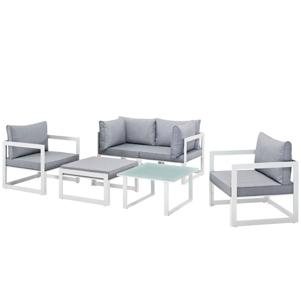 Modway Furniture Fortuna 6-Piece Modular Outdoor Sectional Sofa Set - Modern Aluminum Frame & All-Weather Cushions EEI-1723-WHI-GRY-SET