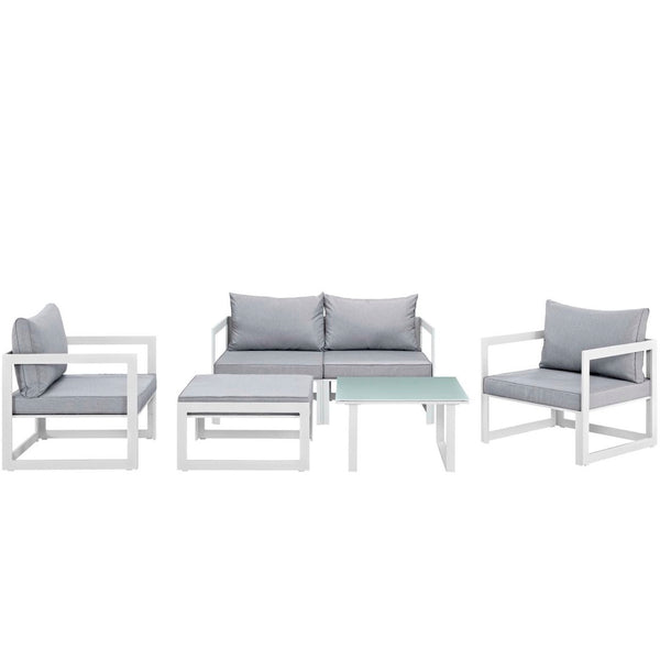 Modway Furniture Fortuna 6-Piece Modular Outdoor Sectional Sofa Set - Modern Aluminum Frame & All-Weather Cushions EEI-1723-WHI-GRY-SET
