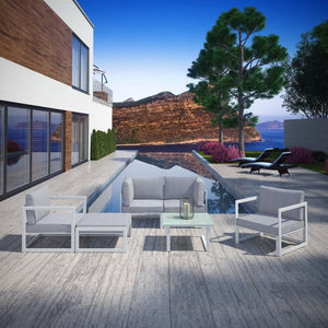 Modway Furniture Fortuna 6-Piece Modular Outdoor Sectional Sofa Set - Modern Aluminum Frame & All-Weather Cushions EEI-1723-WHI-GRY-SET