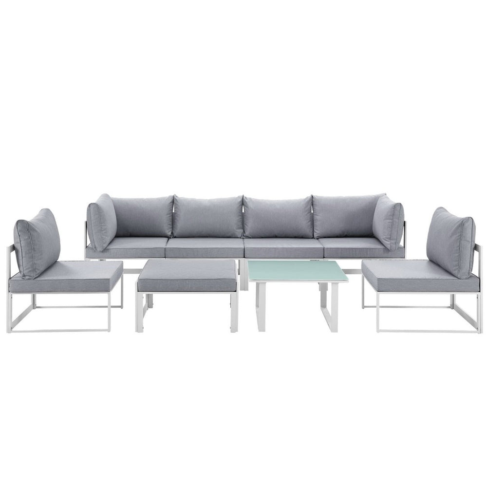 Modway Furniture Fortuna 8-Piece Modular Outdoor Sectional Sofa Set - Weather-Resistant Comfort & Style for Patios EEI-1728-WHI-GRY-SET