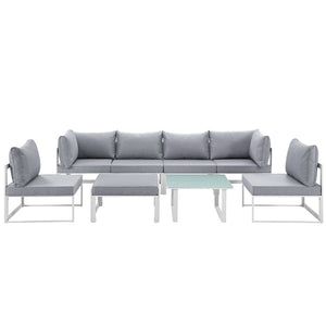 Modway Furniture Fortuna 8-Piece Modular Outdoor Sectional Sofa Set - Weather-Resistant Comfort & Style for Patios EEI-1728-WHI-GRY-SET