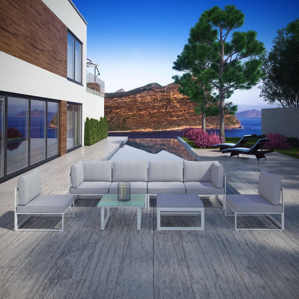 Modway Furniture Fortuna 8-Piece Modular Outdoor Sectional Sofa Set - Weather-Resistant Comfort & Style for Patios EEI-1728-WHI-GRY-SET