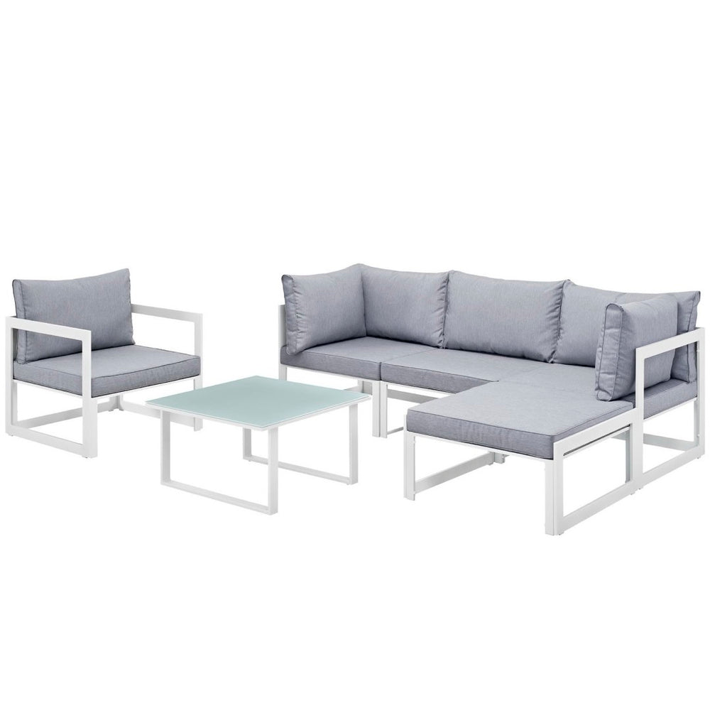 Modway Furniture Fortuna 6 Piece Outdoor Sectional Sofa Set - Modern All-Weather Comfort for Patios & Lounges EEI-1731-WHI-GRY-SET