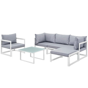 Modway Furniture Fortuna 6 Piece Outdoor Sectional Sofa Set - Modern All-Weather Comfort for Patios & Lounges EEI-1731-WHI-GRY-SET