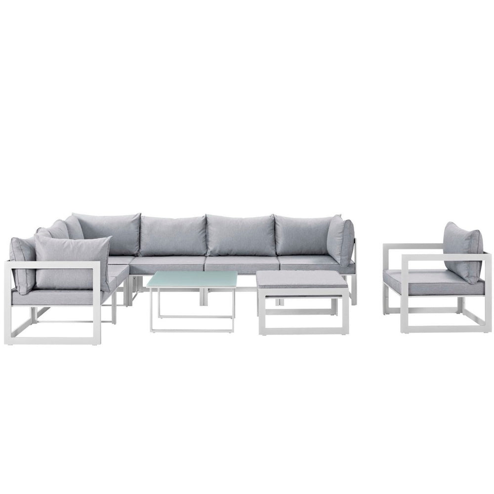 Modway Furniture Fortuna 9 Piece Outdoor Sectional Sofa Set - Modern Coastal Comfort for Patios & Backyards EEI-1734-WHI-GRY-SET