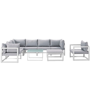 Modway Furniture Fortuna 9 Piece Outdoor Sectional Sofa Set - Modern Coastal Comfort for Patios & Backyards EEI-1734-WHI-GRY-SET
