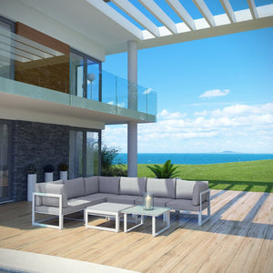 Modway Furniture Fortuna 8-Piece Modular Outdoor Sectional Sofa Set – Stylish, Durable, and Weather-Resistant Comfort EEI-1735-WHI-GRY-SET