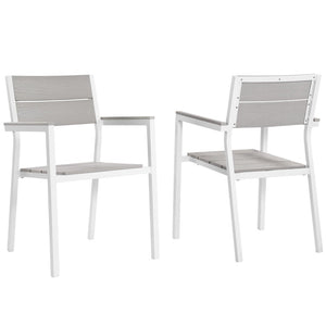 Modway Furniture Maine Outdoor Patio Dining Armchair Set of 2 - Stylish, Durable, and Weather-Resistant Comfort White Light Gray EEI-1739-WHI-LGR-SET