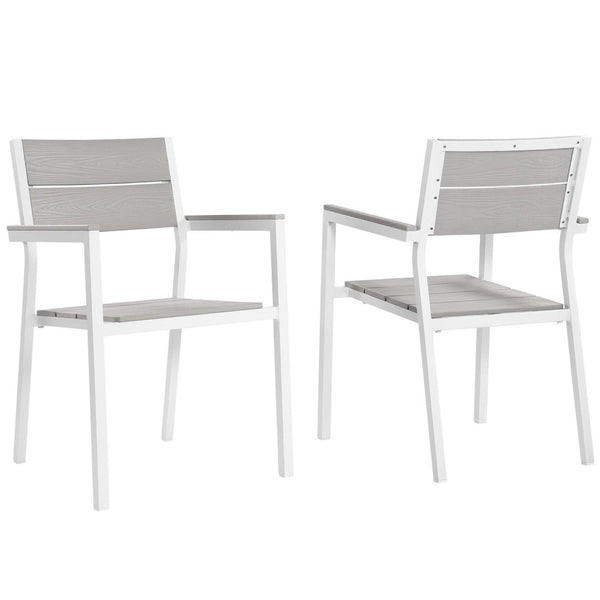 Modway Furniture Maine Outdoor Patio Dining Armchair Set of 2 - Stylish, Durable, and Weather-Resistant Comfort White Light Gray EEI-1739-WHI-LGR-SET