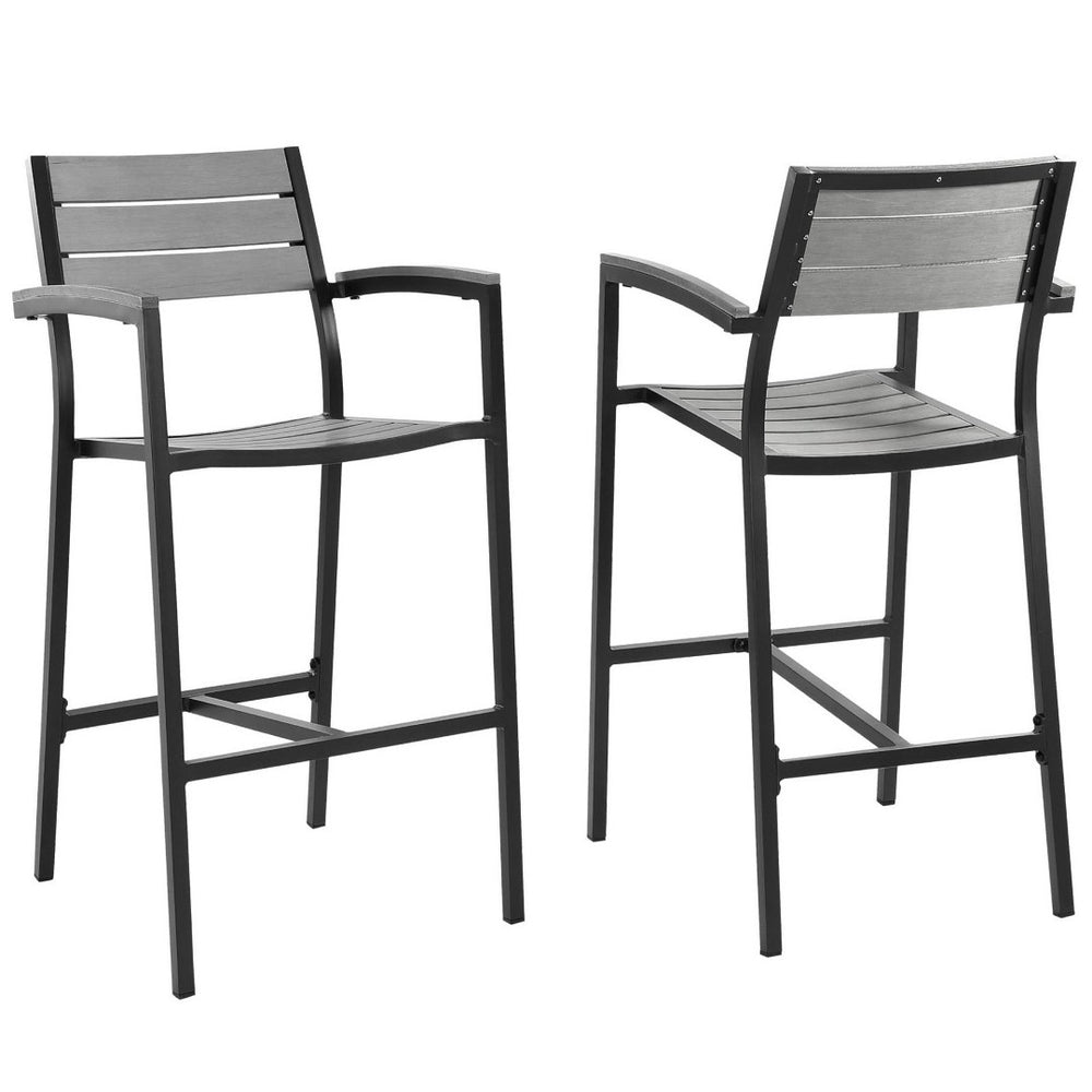 Modway Furniture Maine Outdoor Bar Stool Set of 2 - Stylish, Weather-Resistant Design for Patios and Poolside Lounges Brown Gray EEI-1740-BRN-GRY-SET