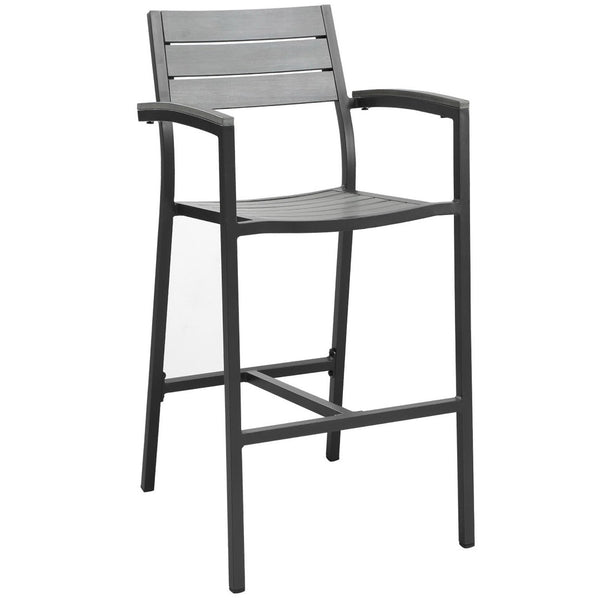 Modway Furniture Maine Outdoor Bar Stool Set of 2 - Stylish, Weather-Resistant Design for Patios and Poolside Lounges Brown Gray EEI-1740-BRN-GRY-SET