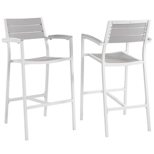 Modway Furniture Maine Outdoor Bar Stool Set of 2 - Stylish, Weather-Resistant Design for Patios and Poolside Lounges White Light Gray EEI-1740-WHI-LGR-SET