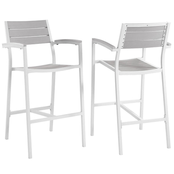 Modway Furniture Maine Outdoor Bar Stool Set of 2 - Stylish, Weather-Resistant Design for Patios and Poolside Lounges White Light Gray EEI-1740-WHI-LGR-SET