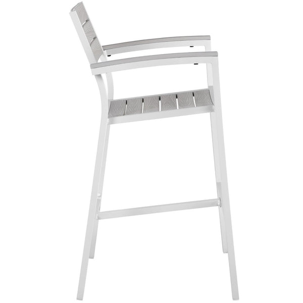 Modway Furniture Maine Outdoor Bar Stool Set of 2 - Stylish, Weather-Resistant Design for Patios and Poolside Lounges White Light Gray EEI-1740-WHI-LGR-SET