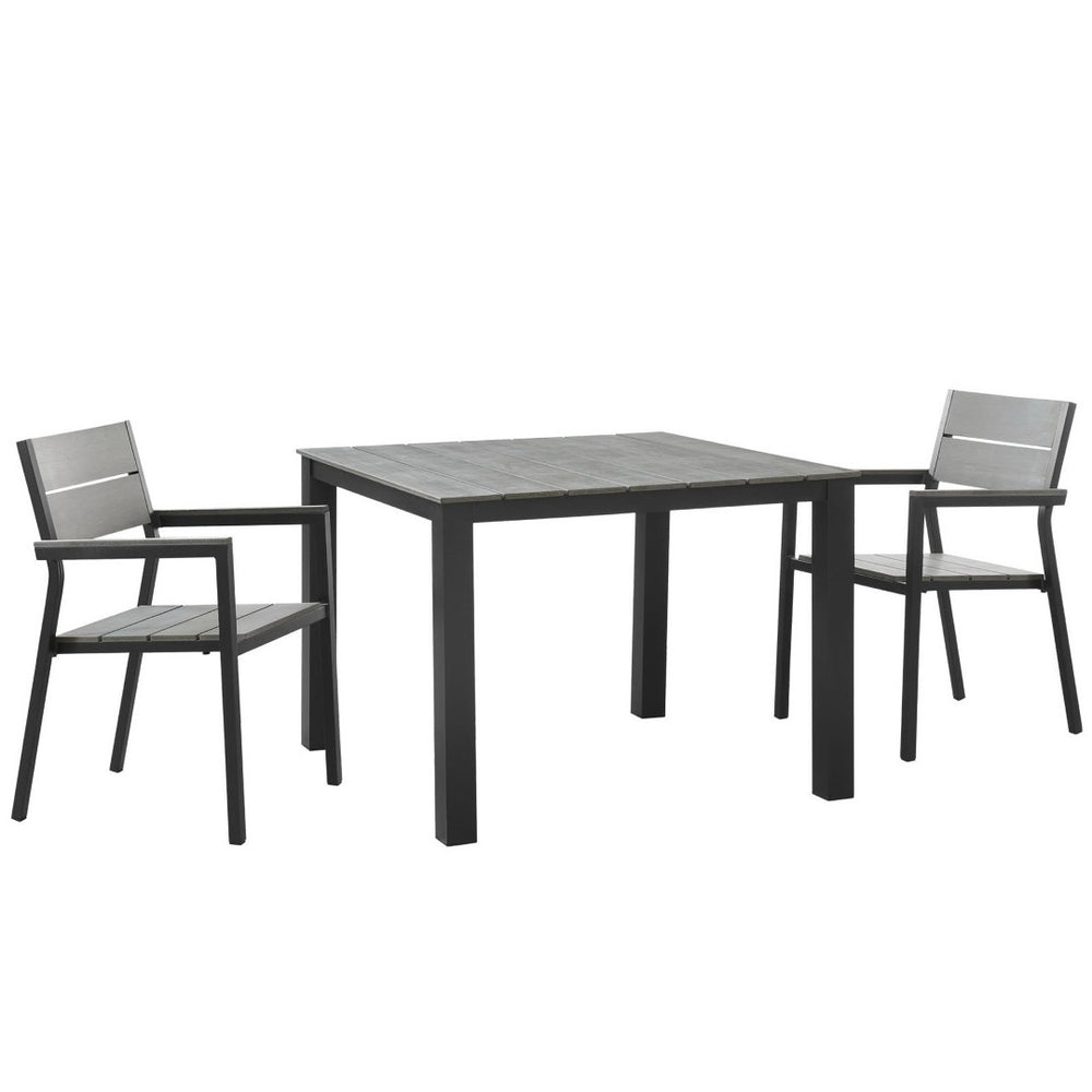 Modway Furniture Maine 3 Piece Outdoor Patio Dining Set - Weather-Resistant Aluminum & Stylish Wood Finish Design EEI-1743-BRN-GRY-SET