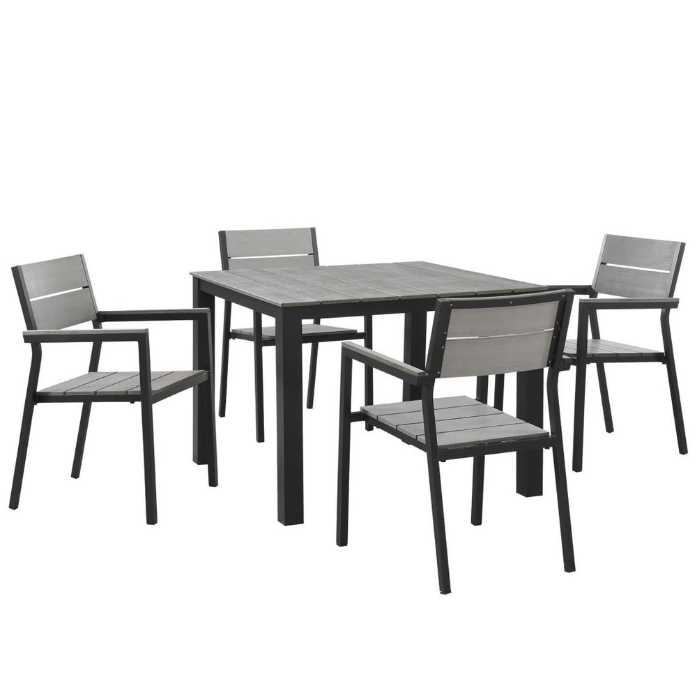 Modway Furniture Maine 5-Piece Outdoor Dining Set - Durable Aluminum, Weather-Resistant, Modern Coastal Style EEI-1745-BRN-GRY-SET