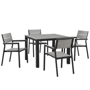 Modway Furniture Maine 5-Piece Outdoor Dining Set - Durable Aluminum, Weather-Resistant, Modern Coastal Style EEI-1745-BRN-GRY-SET