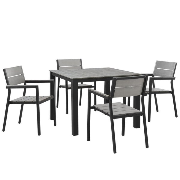Modway Furniture Maine 5-Piece Outdoor Dining Set - Durable Aluminum, Weather-Resistant, Modern Coastal Style EEI-1745-BRN-GRY-SET