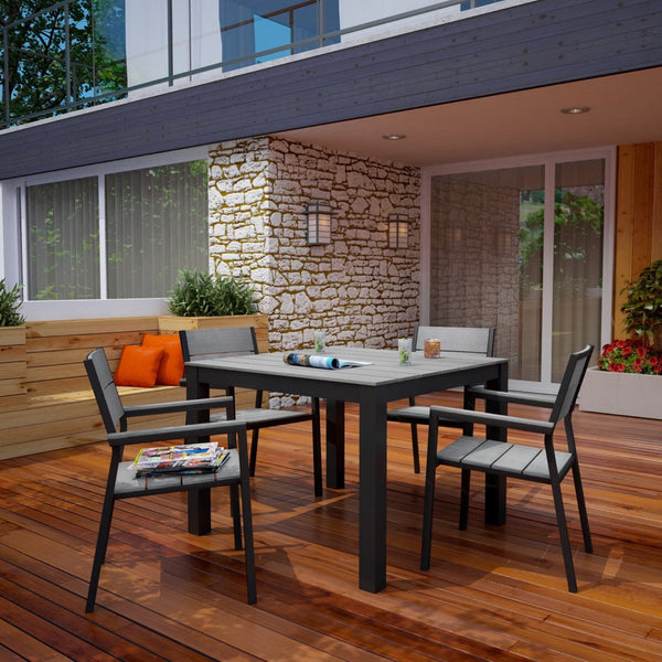 Modway Furniture Maine 5-Piece Outdoor Dining Set - Durable Aluminum, Weather-Resistant, Modern Coastal Style EEI-1745-BRN-GRY-SET