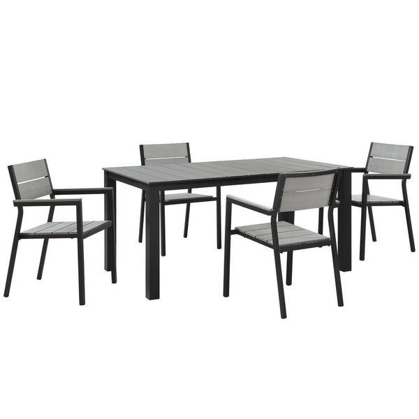 Modway Furniture Maine 5 Piece Modern Outdoor Dining Set - Durable Weather-Resistant Design for Patios & Gatherings Brown Gray EEI-1747-BRN-GRY-SET