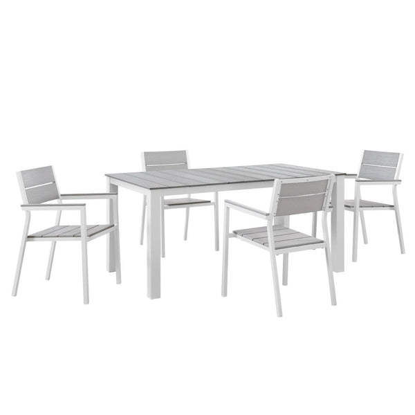 Modway Furniture Maine 5 Piece Modern Outdoor Dining Set - Durable Weather-Resistant Design for Patios & Gatherings White Light Gray EEI-1747-WHI-LGR-SET