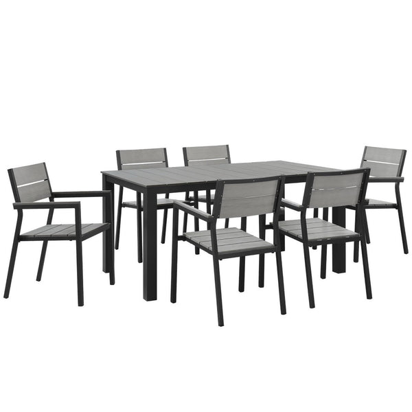 Modway Furniture Maine 7-Piece Outdoor Patio Dining Set - Coastal-Inspired, Durable Aluminum Frame for Entertaining Brown Gray EEI-1749-BRN-GRY-SET