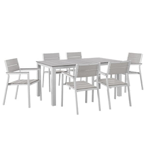 Modway Furniture Maine 7-Piece Outdoor Patio Dining Set - Coastal-Inspired, Durable Aluminum Frame for Entertaining White Light Gray EEI-1749-WHI-LGR-SET