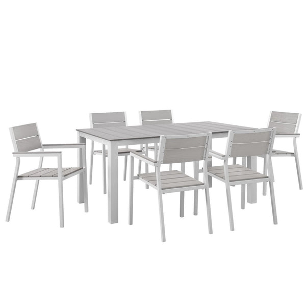 Modway Furniture Maine 7-Piece Outdoor Patio Dining Set - Coastal-Inspired, Durable Aluminum Frame for Entertaining White Light Gray EEI-1749-WHI-LGR-SET
