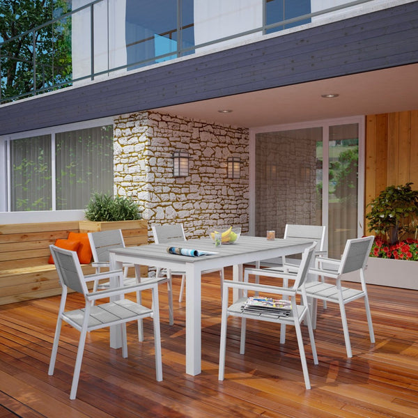 Modway Furniture Maine 7-Piece Outdoor Patio Dining Set - Coastal-Inspired, Durable Aluminum Frame for Entertaining White Light Gray EEI-1749-WHI-LGR-SET