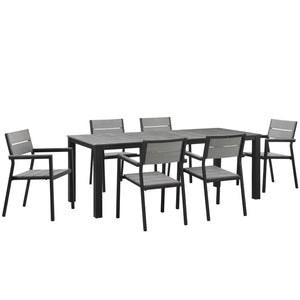 Modway Furniture Maine 7-Piece Outdoor Patio Dining Set by Modway - Coastal Style with Durable Comfort for All Seasons Brown Gray EEI-1751-BRN-GRY-SET